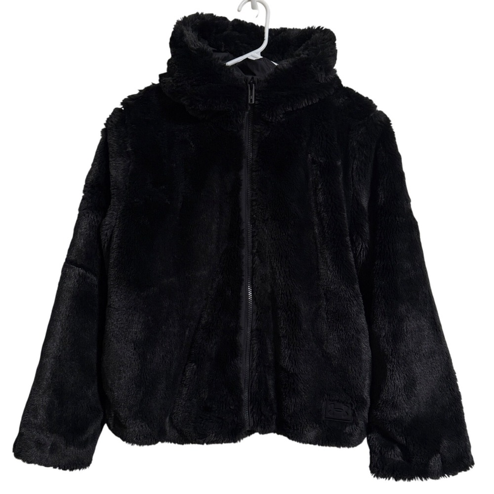 Under Armour Kids Girls YXL Cozy Fleece Black‎ Faux Fur Full Zip Hooded Jacket